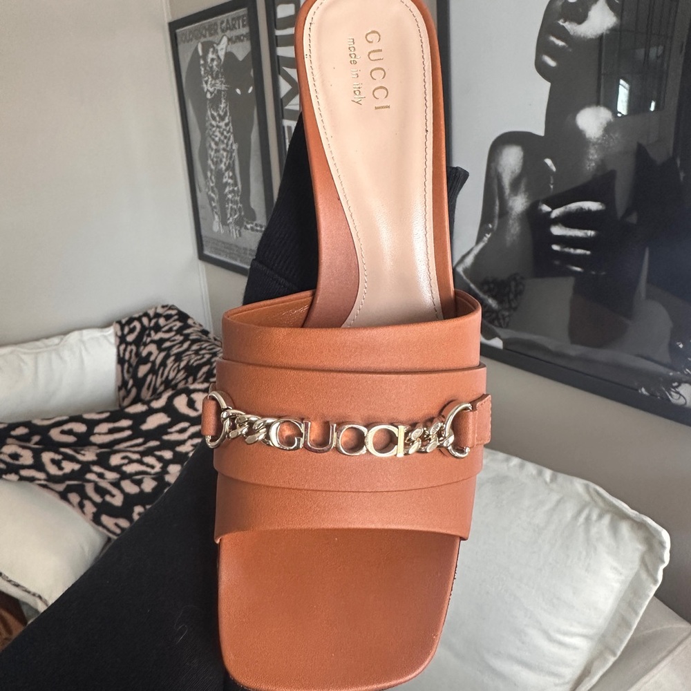 Gucci Women's Brown Mules with Gold Accent